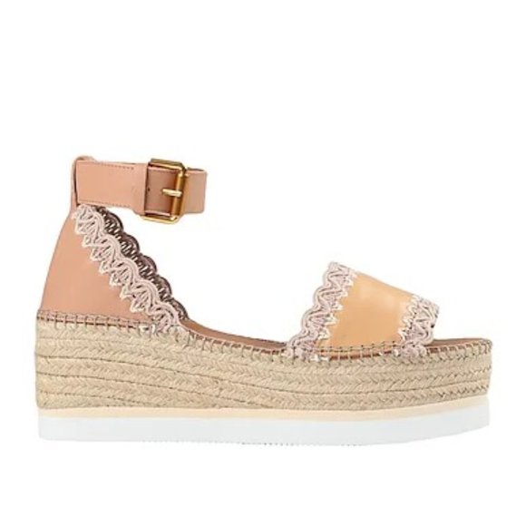 See By Chloe Glyn Leather Flatform Espadrille Sandals
